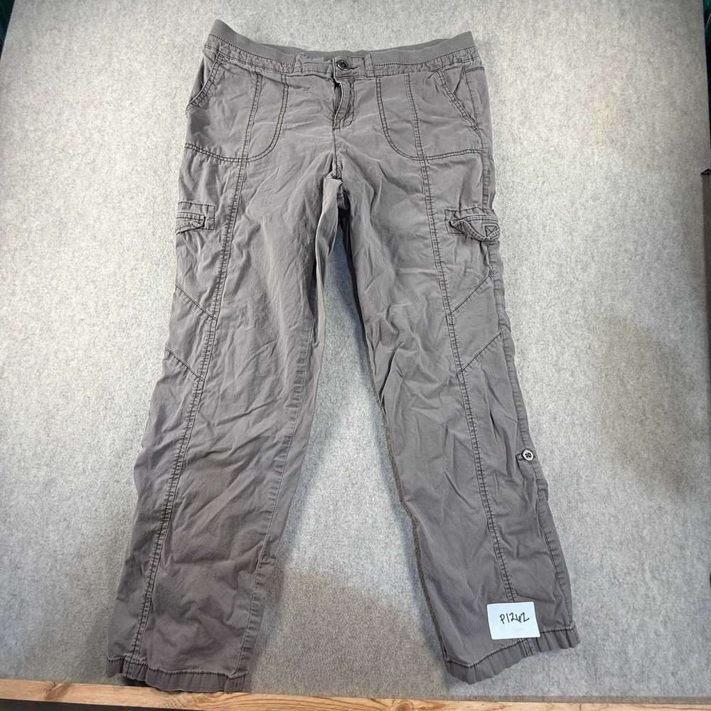 Great Northwest Indigo Womens Gray Cargo Pants Straight Leg Size 12 Roll Tab Hem